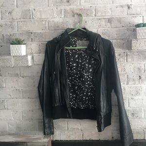 Leather jacket with hood